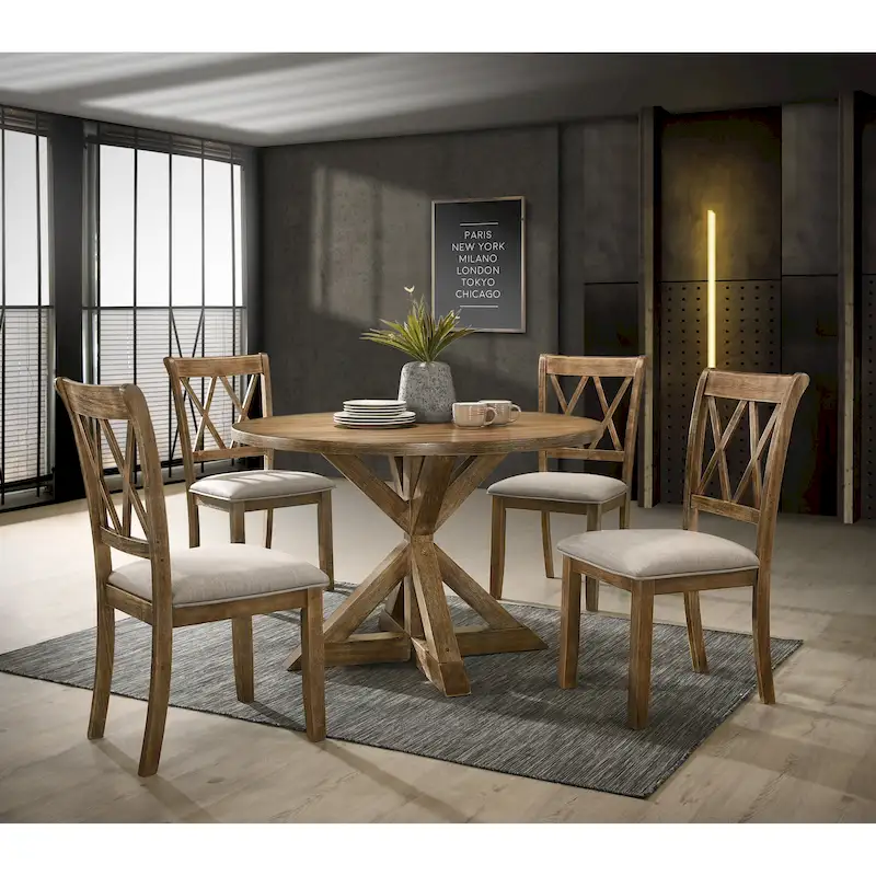 Roundhill Furniture Windvale 5-pc. Cross-back Wood Dining Set