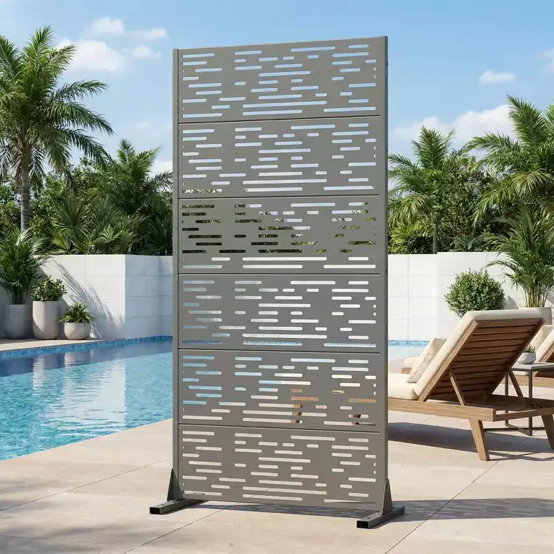 MAYEERTY Godfrey Light & Shadow B Gray Galvanized Steel Room Divider, 72x35x16, 6-Piece Indoor Outdoor Screen