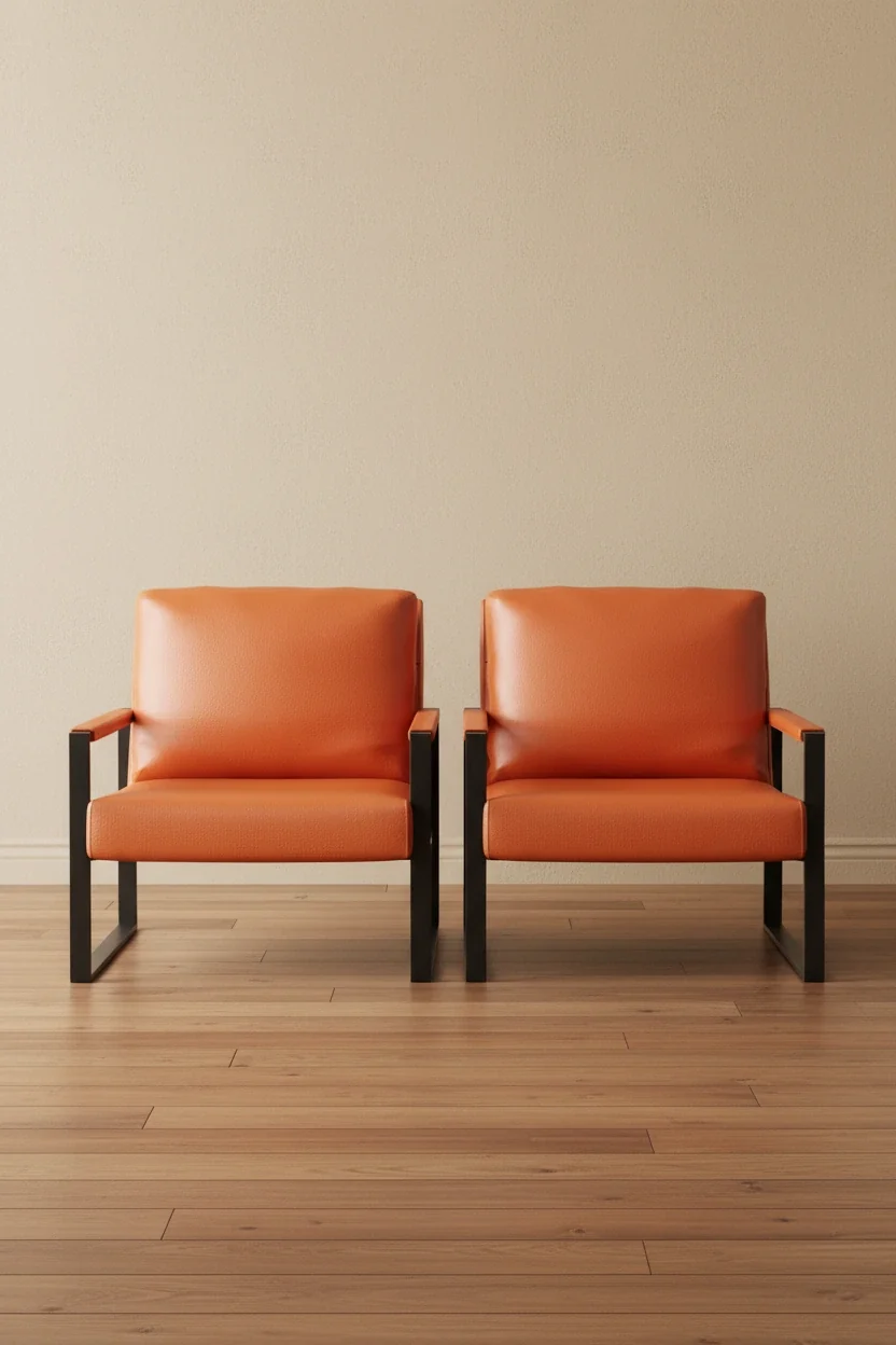 Modern Vintage Upholstered PU Leather Armchairs, Mid Century Accent Chairs with Steel Frame, Leisure Chairs (Set of 2)