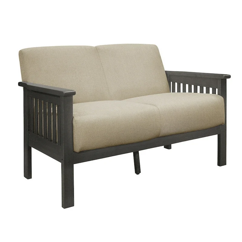 50 Loveseat, Beige Polyester, Dark Gray Solid Rubberwood