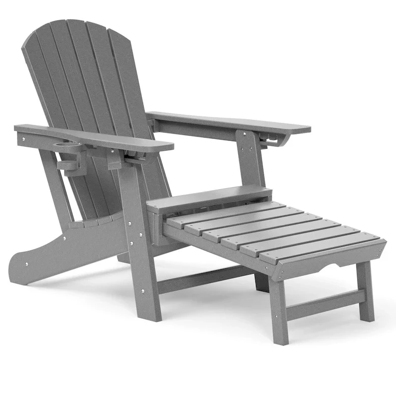Outdoor Adirondack Chair Weather Resistant with Cup Holder/Ottoman