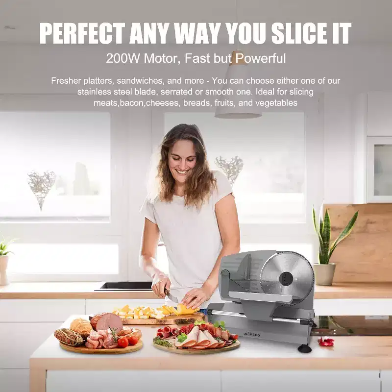 Aemego Food Slicer with Removable Stainless Steel Blade, Adjustable Thickness Stainless Steel