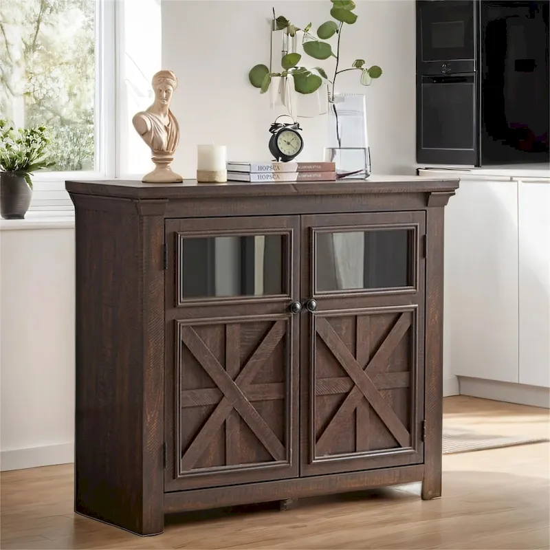 Farmhouse 2-Door Buffet Cabinet with Cross Panel Design and Round Knobs