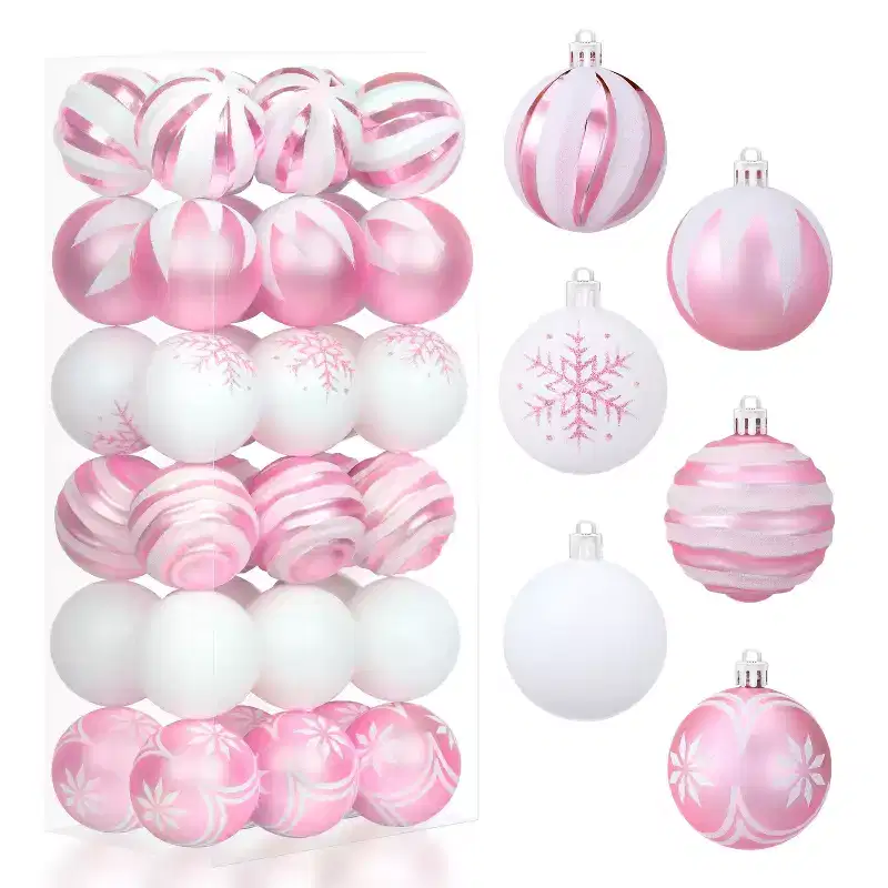 Joyfy Christmas Ornaments, Christmas Tree Decorations Indoor, 36ct Pink and White 2.3 Shatterproof Hanging Balls for Tree & Wreath Xmas Decor
