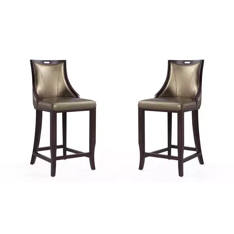 Set of 2 Emperor Upholstered Beech Wood Faux Leather Barstools - Manhattan Comfort