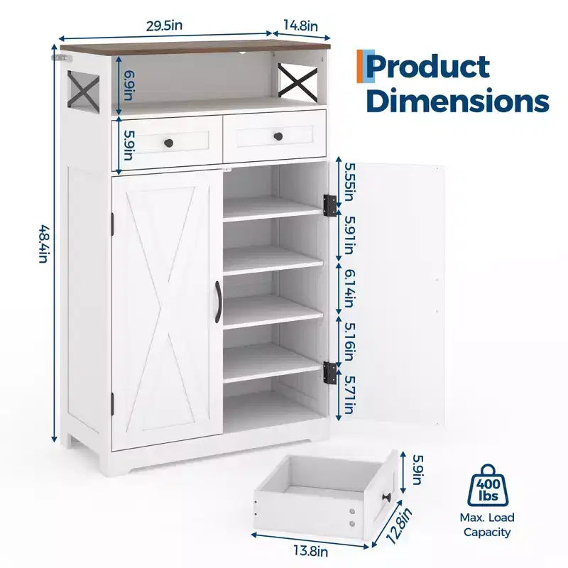 52-in Brown White Shoe Storage Cabinet with Drawers Narrow Entryway Organizer Adjustable Shelves