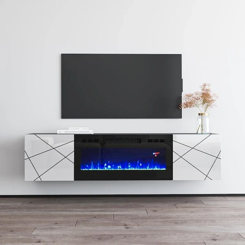 Gray/White & White Modern Electric Fireplace TV Stand, Fits up to 70 TVs