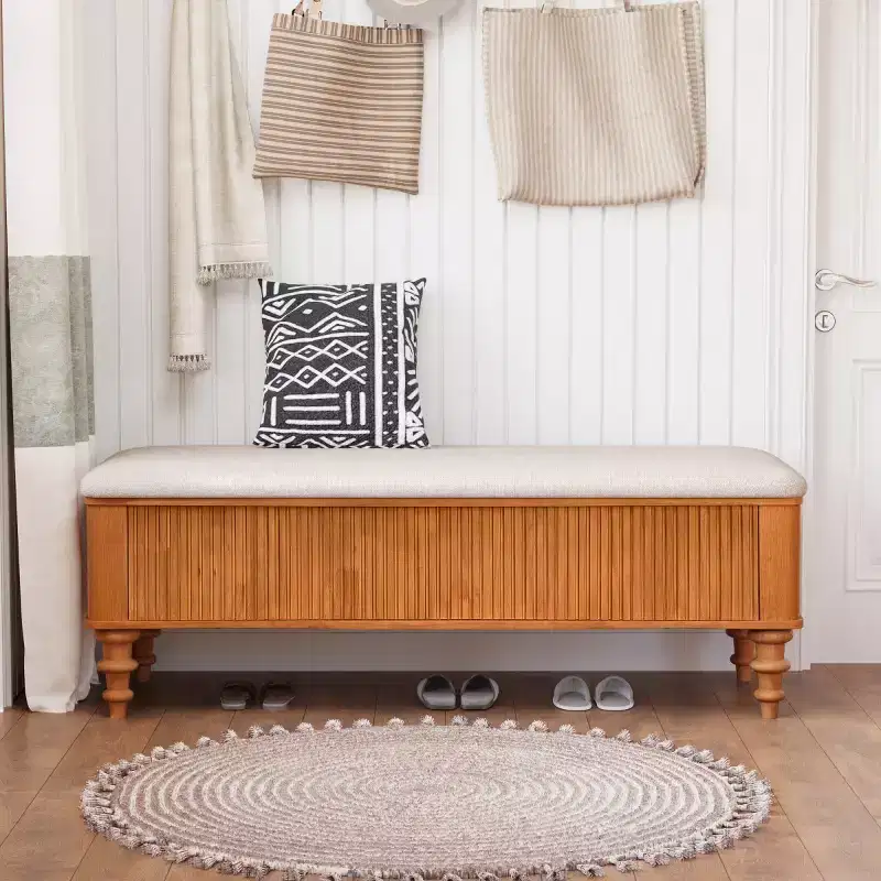 50 Modern Wood Storage Bench for End of Bed, Storage Entryway Bench, Bedroom Bench Linen Seat for Living Room or Entryway-Panipeachy