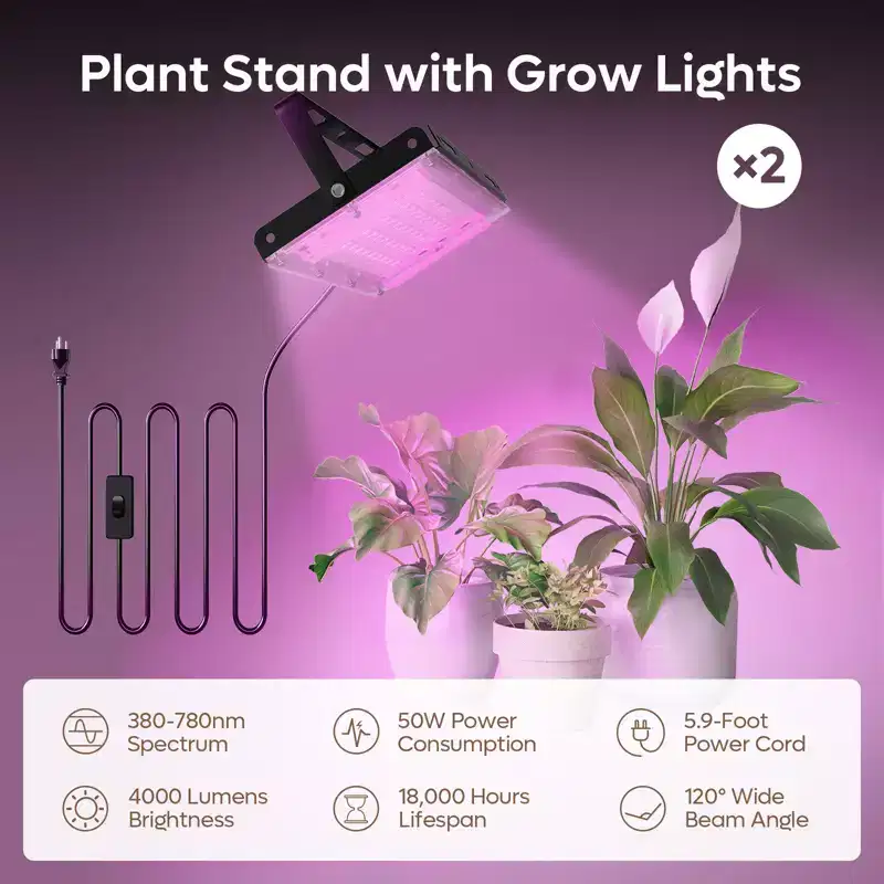 Bestier 65 Heart Shaped Plant Stand with Grow Lights & Wheels, 6-Tier Tall Metal Plant Shelf Display Shelf with Hanging Hooks