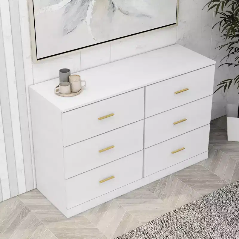 JVNOXK 47-inch Modern Six-Drawer Bedroom Dressing Table with Storage Space, Sturdy and Secure, Suitable for Bedrooms and Living Rooms, White