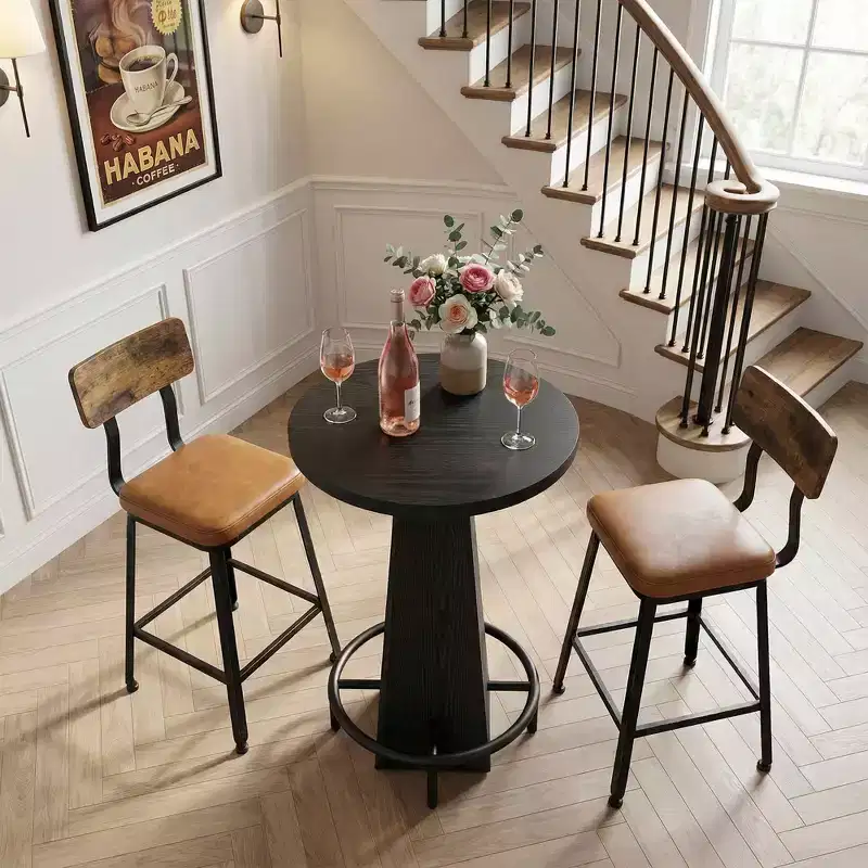 23.7 Round Cocktail Pub Table, Space-Saving Modern Rustic Table for Home Bar & Office Lounge