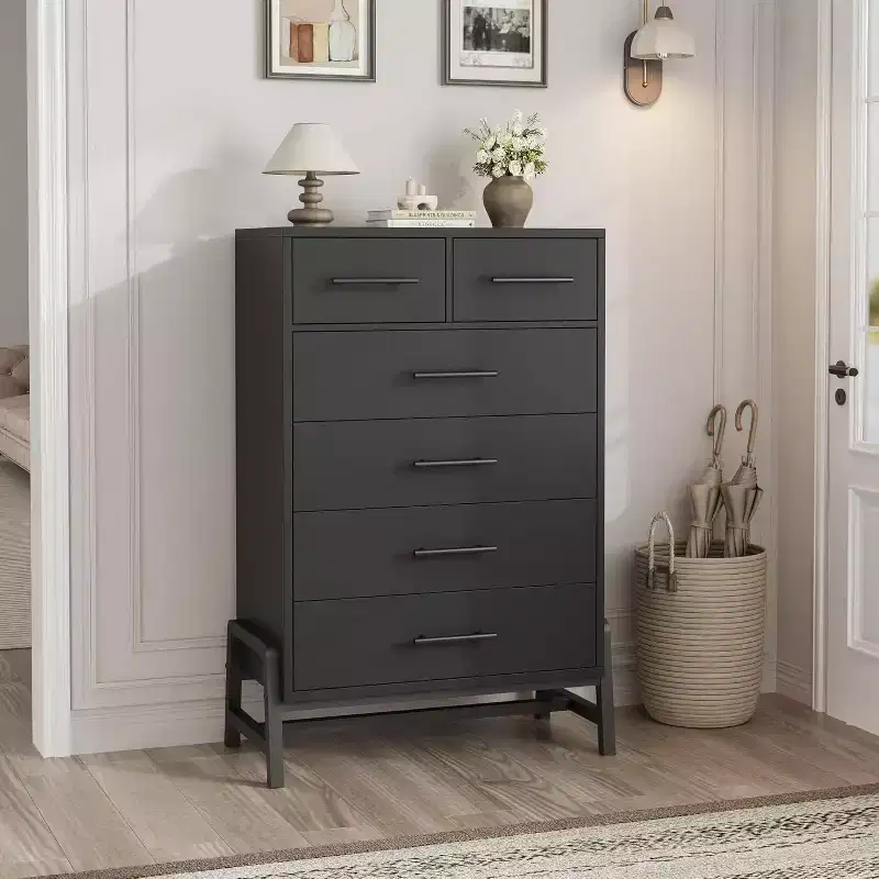Dresser for Bedroom, Freestanding 46.6 in Tall Drawer Dresser with Storage, Wooden Closet Storage Chest for Living Room, Bedroom, Entryway