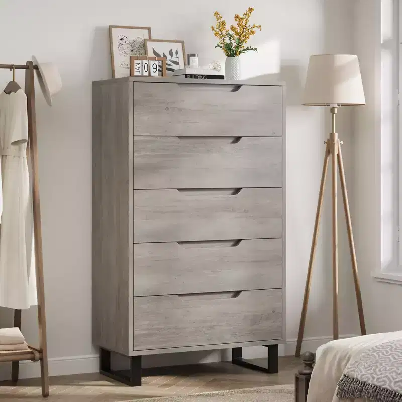 5 Dresser for Bedroom, 50.2 in Tall Dresser, Freestanding Vertical Drawer with Storage, Wooden Closet Chest Storage