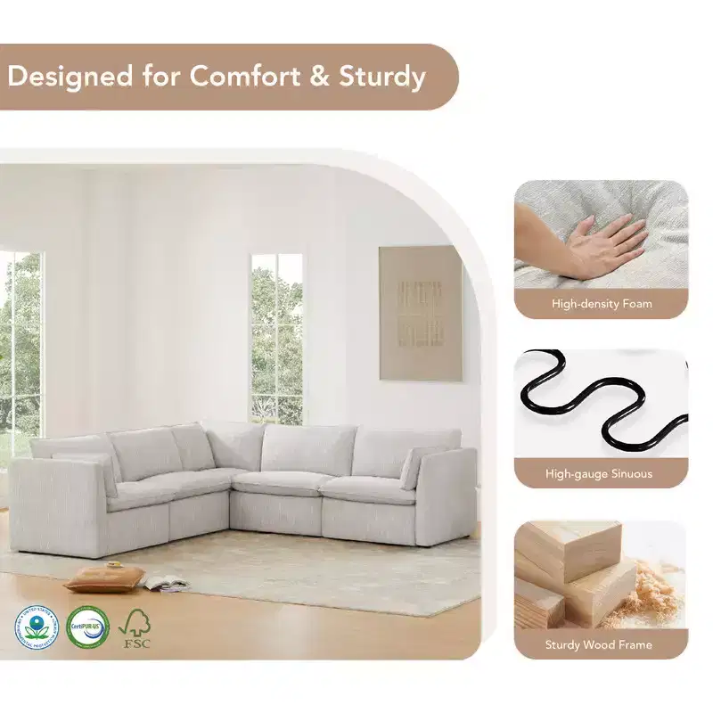 Spruce & Spring Grey 3-Piece Modular Sectional Couch for Living Room
