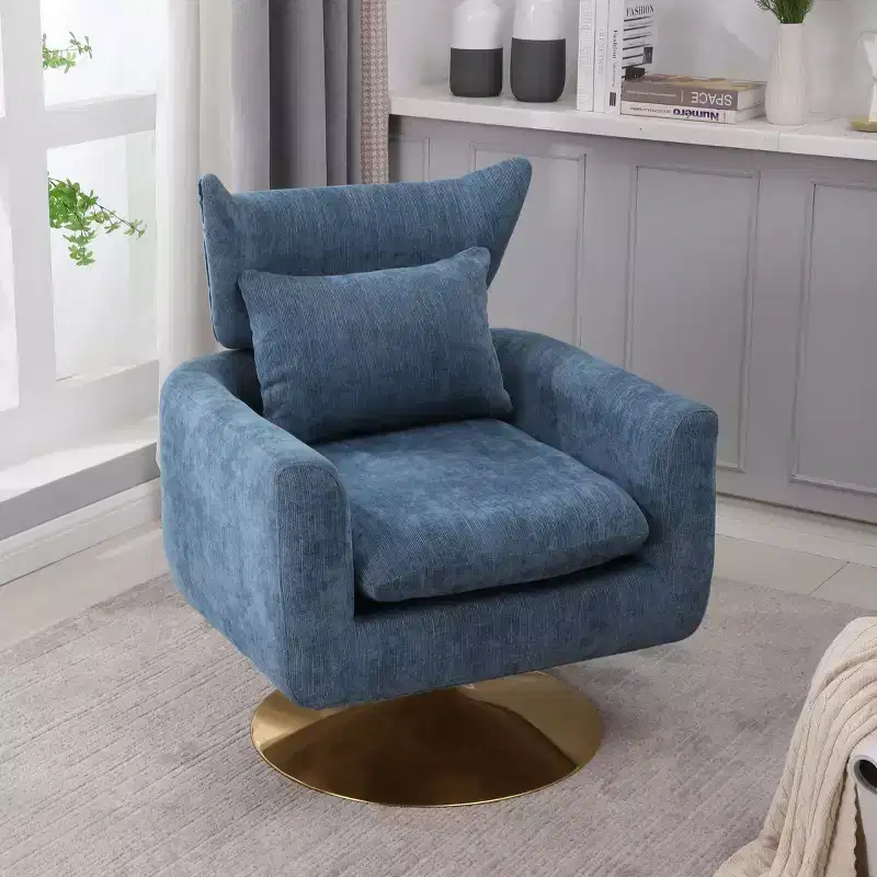 360�� Swivel Mid-Century Accent Chair with Gold Metal Base