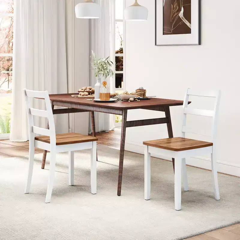 Costway Set of 4 Dining Chairs Ladder Back Armless Side Chair w/ Solid Rubber Wood Legs