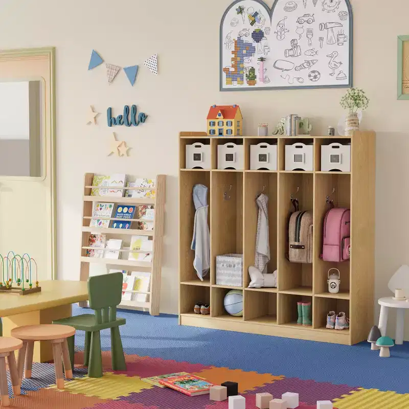 5-Section Classroom Coat Locker with 10 Cubbies, Daycare Cubby Storage Organizer with 10 Hooks for Home