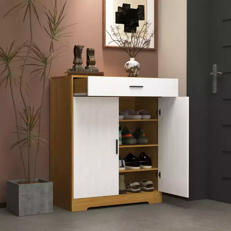 GDFStudio Tyra 31 Modern Wooden 4-Tier Shoe Storage Cabinet with 1 Drawer and Adjustable Shelves