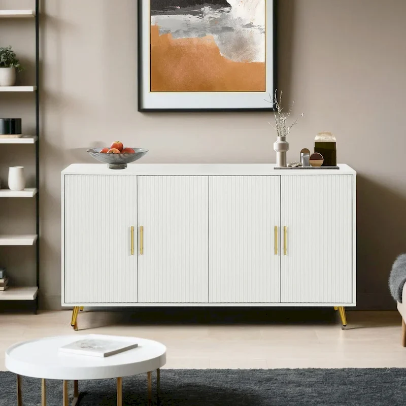 Teal Vintage Sideboard Storage Cabinet with Gold Legs and Doors