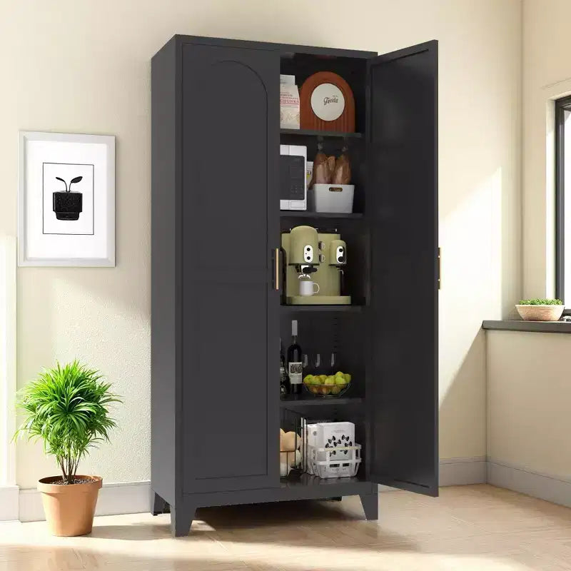 71'' Metal Storage Cabinet with Doors and Adjustable Shelves, for Bedroom, Living Room, Kitchen �C Black