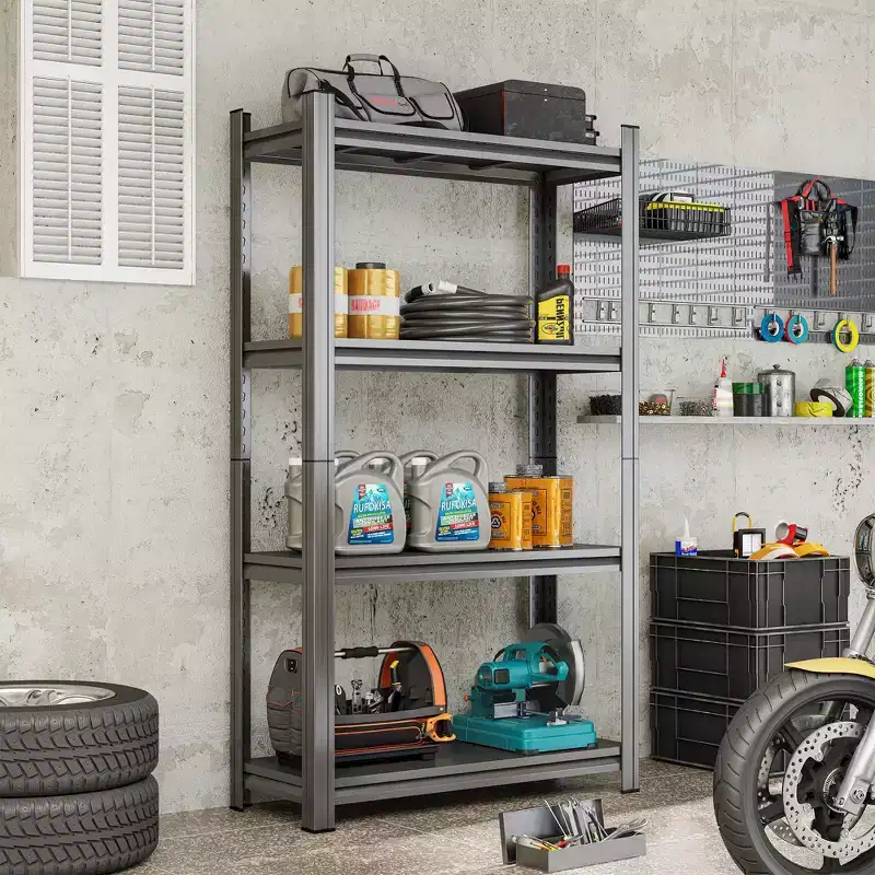 59 Inch H 4-Tier Black Adjustable Metal Storage Shelf for Garage Shed Supermarket Living Room Multi-Purpose Storage Shelf