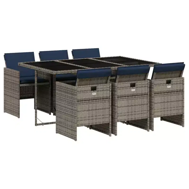 vidaXL Patio Dining Set with Cushions Garden Table and Chair Gray Poly Rattan