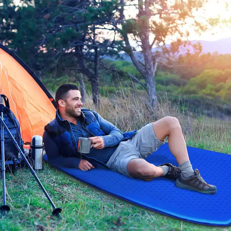 Costway Inflatable Sleeping Pad, Self Inflating Camping Mattress w/Carrying Bag Green\Blue