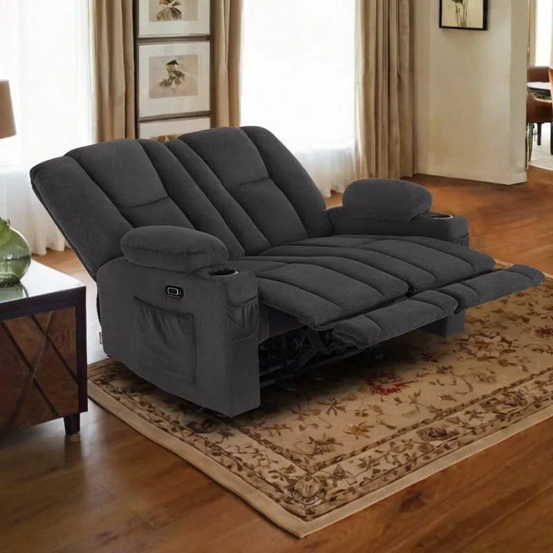 MCombo Electric Power Reclining Sofa with Massage and Lumbar Heat, Fabric 6015/6025/6035/6045