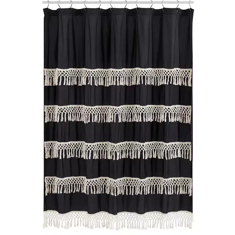 Sweet Jojo Designs Shower Curtain 72in.x72in. Boho Fringe Black and Ivory