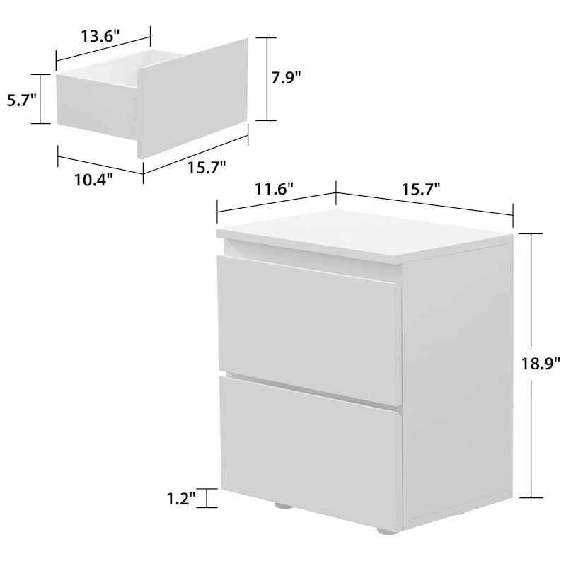 Nightstand Bedside Table Wood 2-Drawer End Table White/Brown
