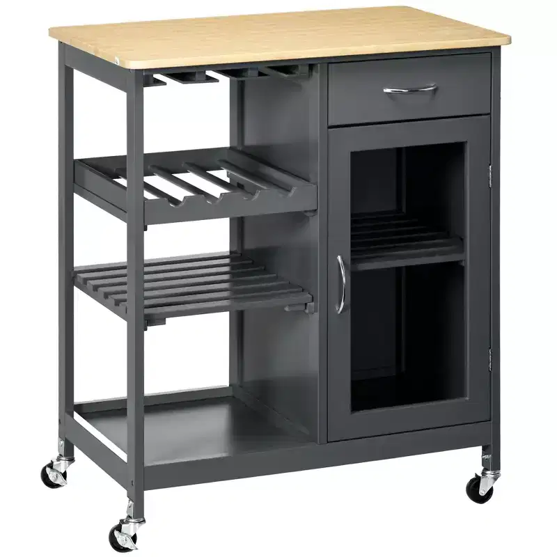 White Rolling Kitchen Cart with Drawer, Cabinet & Shelves 鈥?1 Person