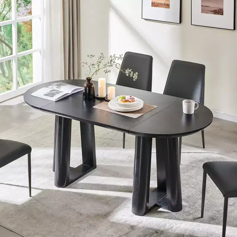 Dining Table for 6-8, Modern 63 Dining Room Table with Curved Table Edge, Kitchen Tables for Dining Room Kitchen