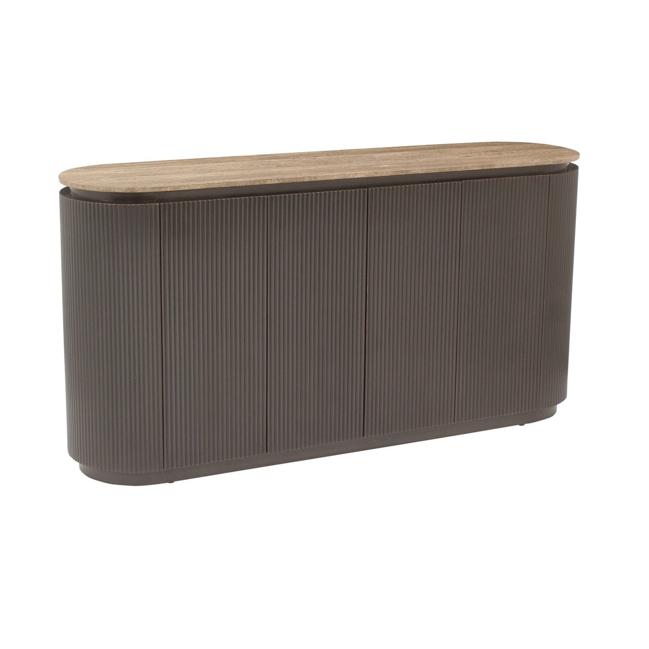 Brown Ribbed Sideboard with Travertine Top