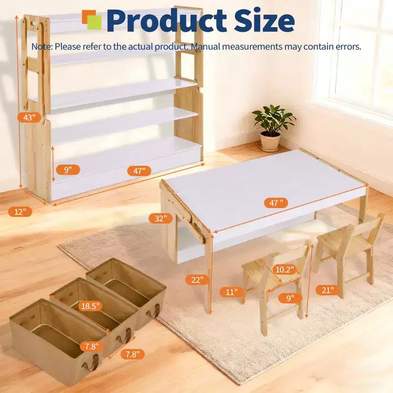 Art Table and 2 Chairs Set, 47 in Convertible Activity Desk with 3 Storage Boxes & Shelves