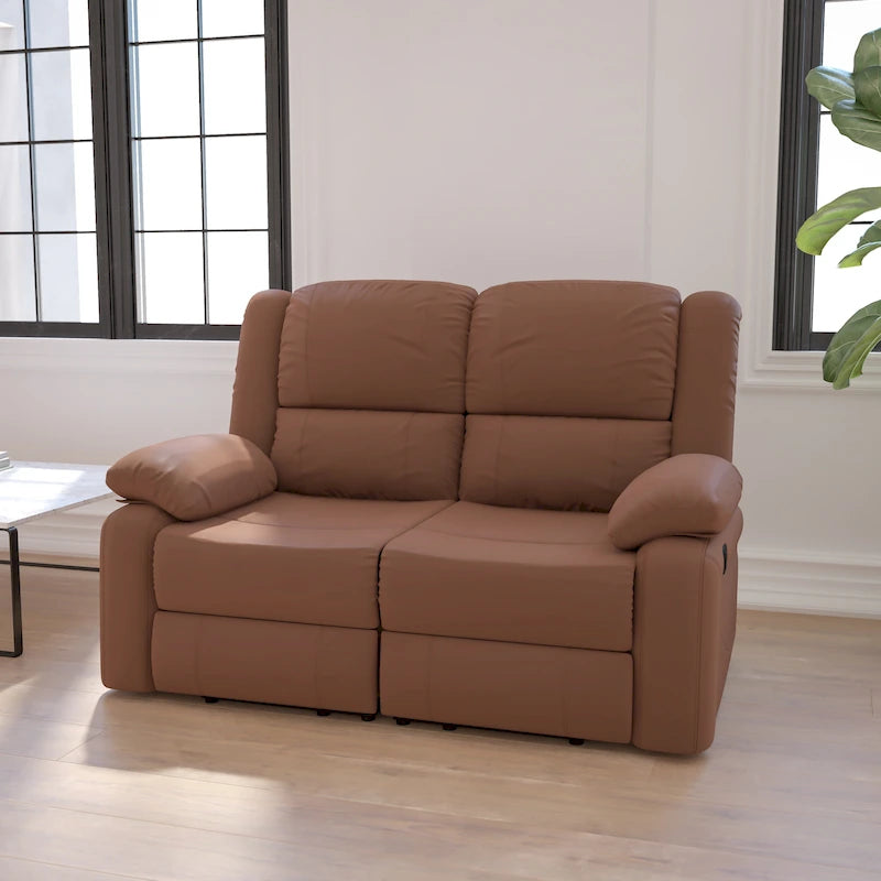 Contemporary Upholstered Recliner Loveseat with Headrests and Armrests