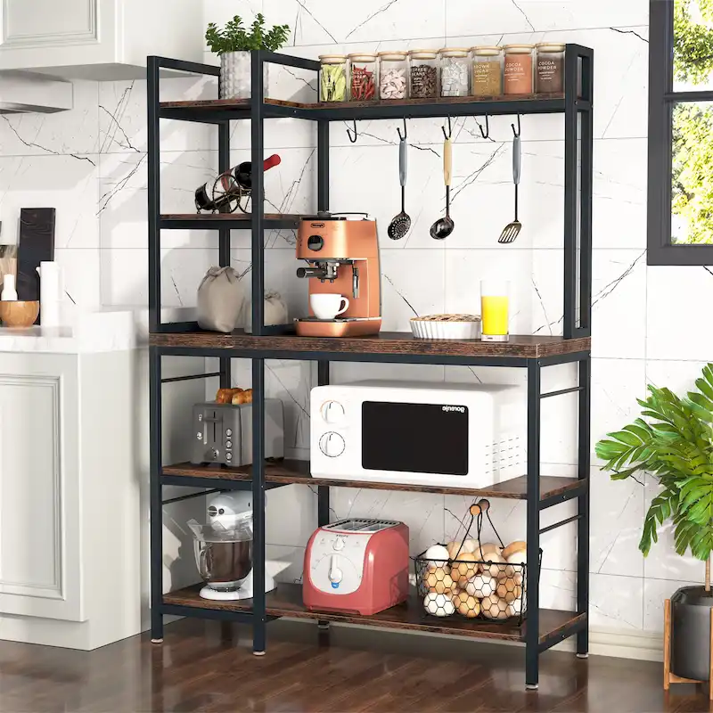 5-Tier Industrial Baker's Rack with Storage and 10 Hooks