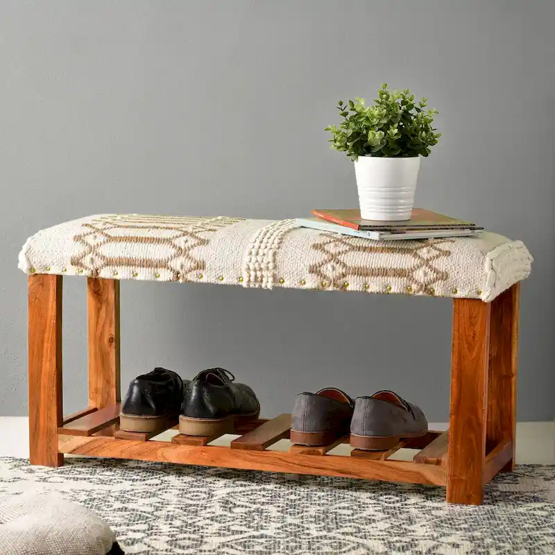 Upholstered Entryway and Bedroom 1-Shelf Storage Bench - 18 H x 34 W x 12 D