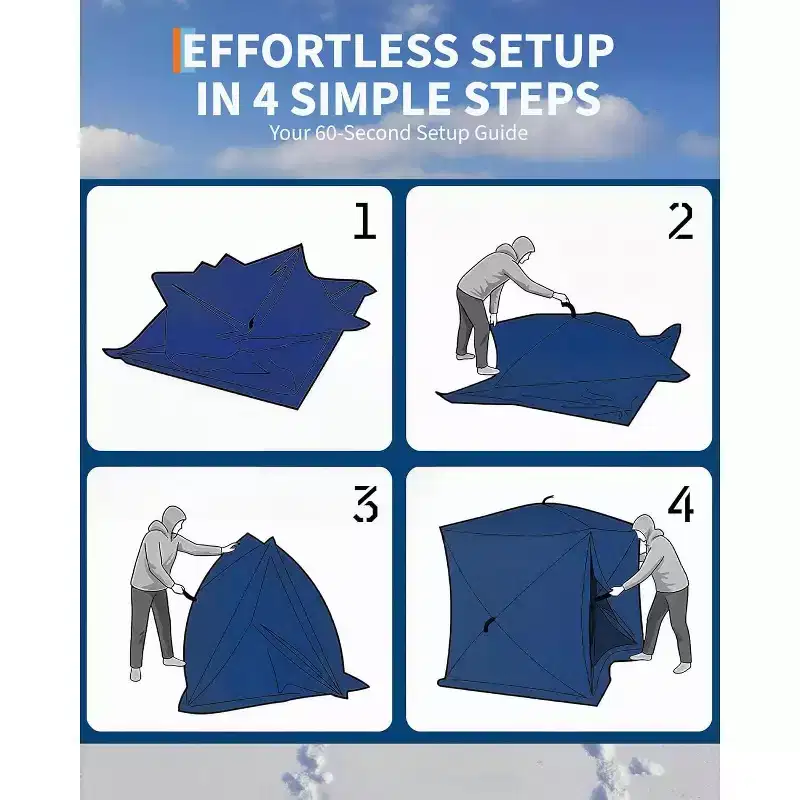 COZONY Ice Fishing Shelter Insulated, 60 Second Instant Setup Portable Hub Tent Windproof Thermal Shanty 420d 3 Layer Material Carry Bag
