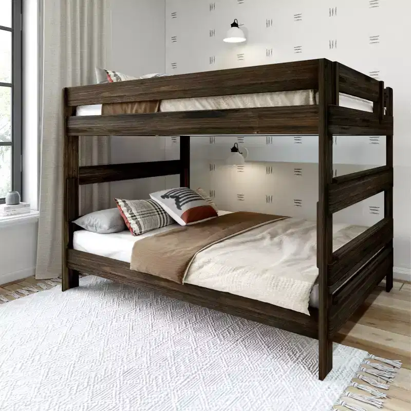 Plank+Beam Solid Wood Farmhouse Queen over Queen Bunk Bed Bed for Adults