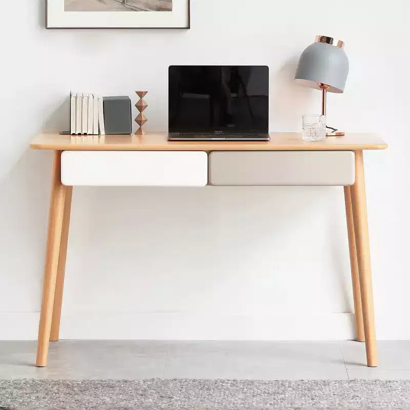 GDFStudio Deirdre 47.24 W Beech Wood Splayed Legs Computer/Writing Desk with 2 Drawers