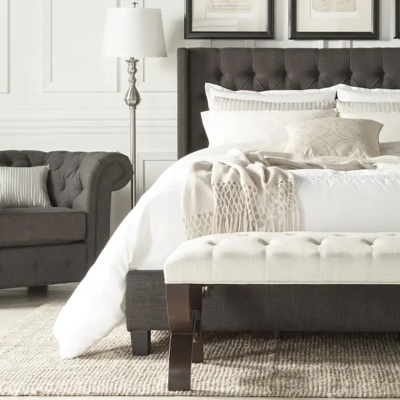 Wingback Button Tufted Upholstered King Bed