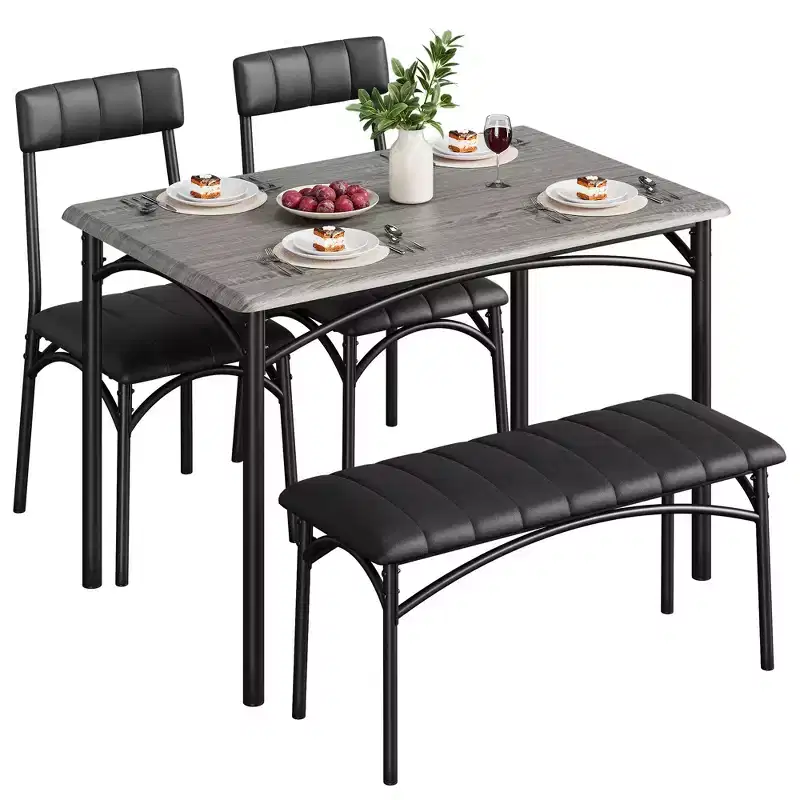 Dining Table Set for 4, Kitchen Table with 2 Upholstered Chairs and 1 Bench, Wood Rectangular Dining Table and Chairs Set for Small Space