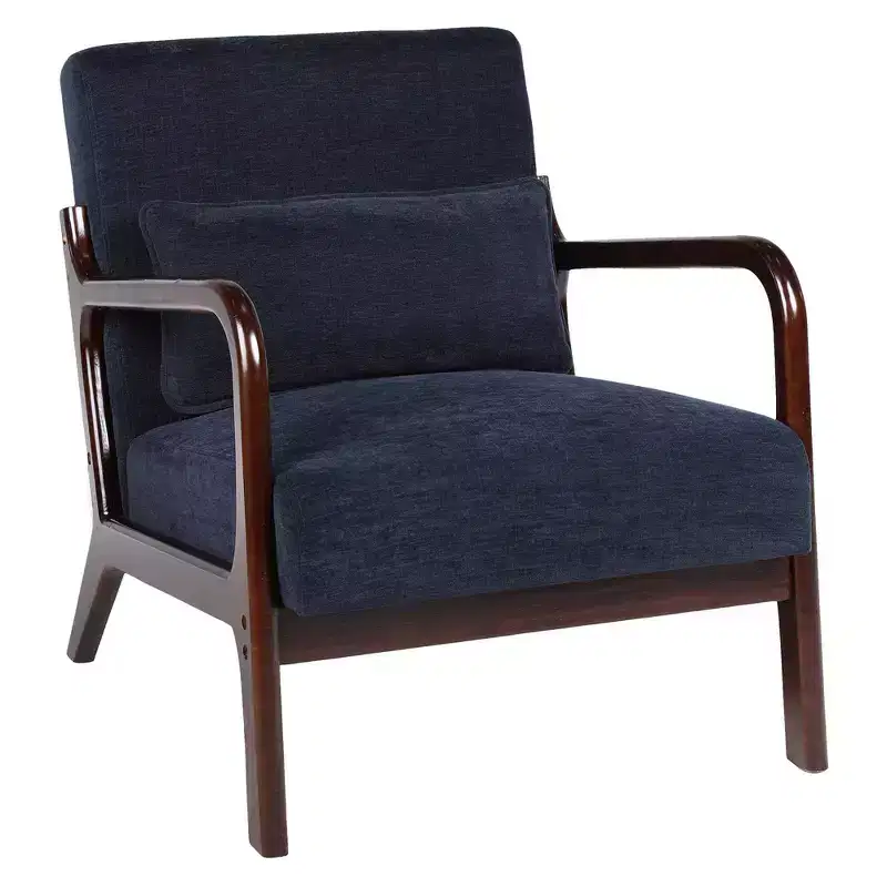 Zeus & Ruta Mid-Century Modern Upholstered Accent Armchair with Solid Wood Frame & Lumbar Pillow