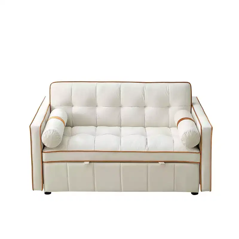 55.5 Inch Pull Out Sofa Bed, Velvet Loveseat Futon with Side Pockets, Modern Sleeper Couch for Small Spaces Living Room Bedroom