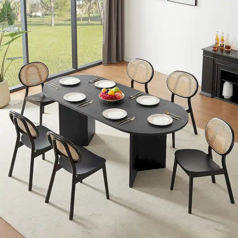 Black Oval Wood Kitchen Dining Table