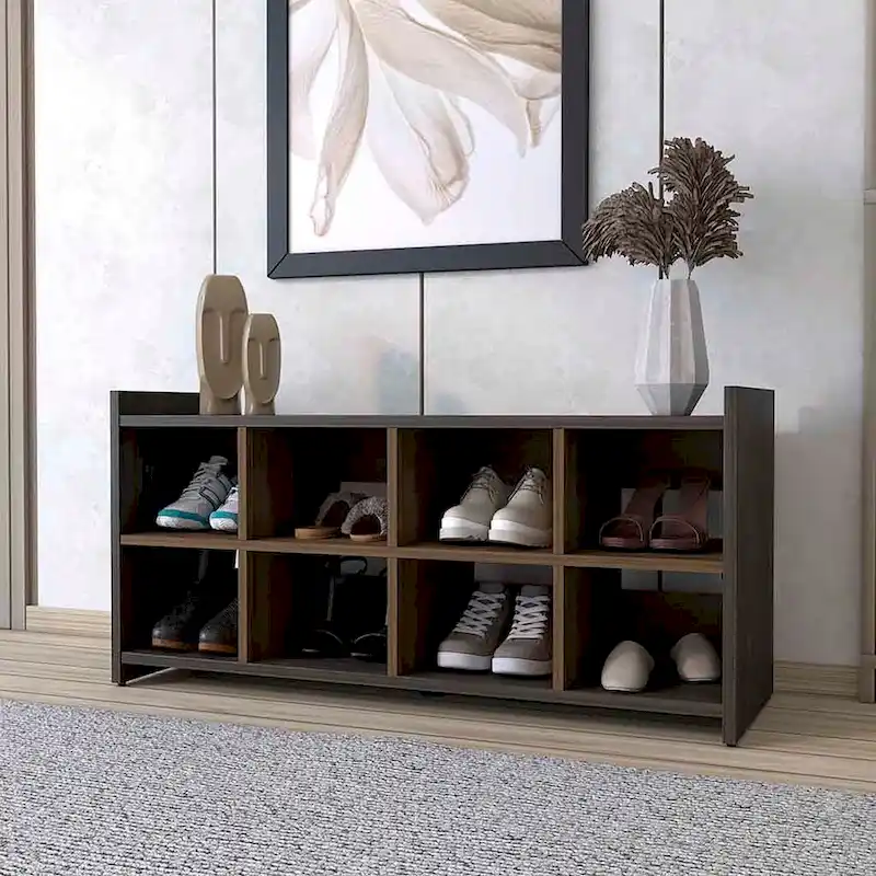 Shoe Rack, Eight Shoe Capacity, Carbon Espresso / Mahogany Finish