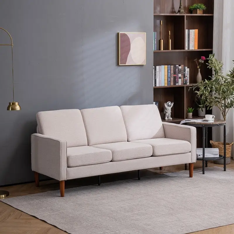 Three Seats Without Chaise Concubine Solid Wood Frame Sofa