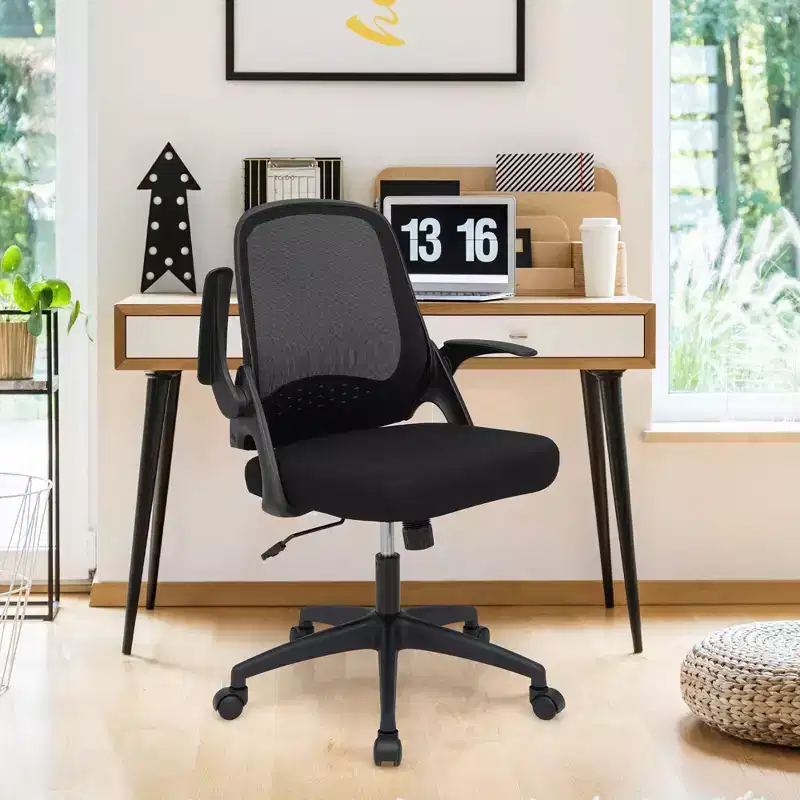 Black / White Mesh Office Chair with Flip-up Armrests, 1-Person
