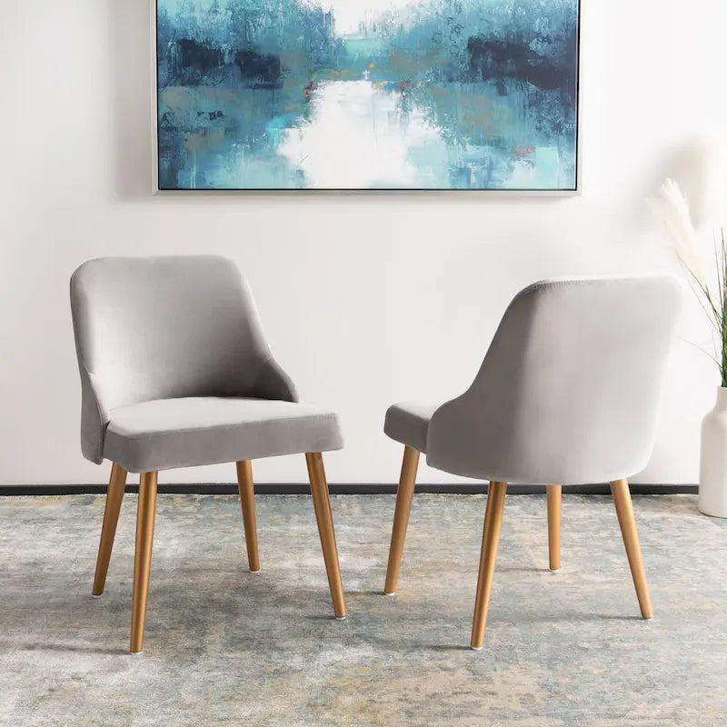 SAFAVIEH Nobie 18.3  Upholstered Dining Chair - Grey / Gold (Set of 2) - 21  x 22  x 31  - 21Wx22Dx31H