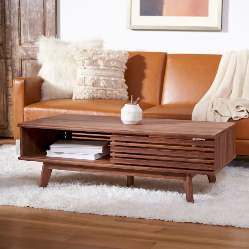 Mid-Century 1-Shelf Walnut Coffee Table - 46W x 23D x 16H